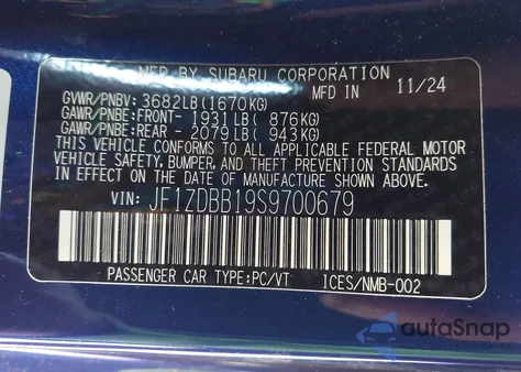 2025 Subaru Brz Premium z USA, uszkodzony, nr VIN JF1ZDBB19S9700679